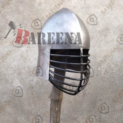 BE -Exquisite 14-Gauge Steel Bascinet Helmet with Bar Grill – Medieval Knight Armor