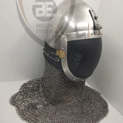 BE - Medieval Bascinet Helmet with Perforated Faceplate – Mild & Stainless Steel Options