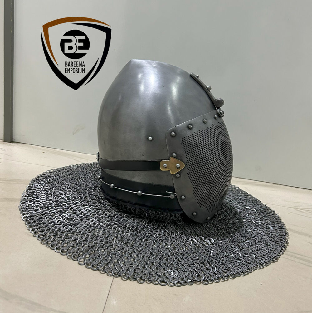 BE - Medieval Bascinet Helmet with Perforated Faceplate – Mild & Stainless Steel Options - Image 4