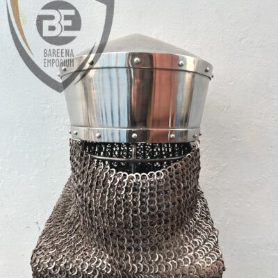 BE - Templar Helmet with Chainmail & Bar Grill | Medieval Crusader Helmet
