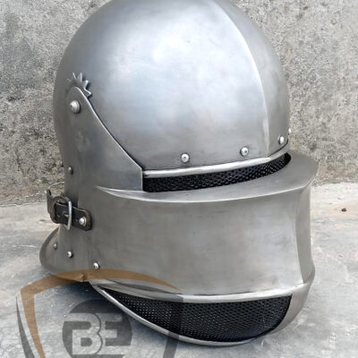 BE German Sallet Helmet – 14 Gauge Mild Steel | With Perforate plate at Chin and Eyes