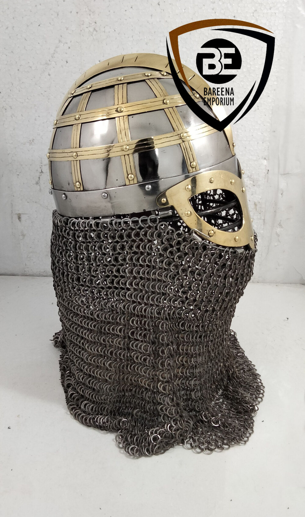 BE - Vendel Ocular Helmet – Viking Warrior Armor with Chainmail Aventail - Image 3