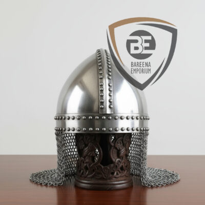 Spangenhelm Helmet with Butted Chainmail Drape – Viking Style Medieval Armor Helmet (16 & 18 Gauge Steel)