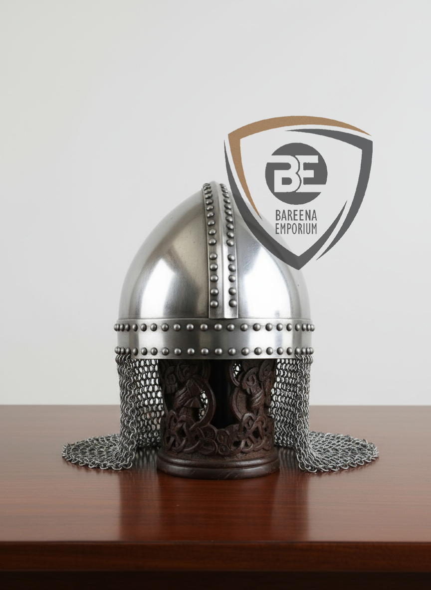 Spangenhelm Helmet with Butted Chainmail Drape – Viking Style Medieval Armor Helmet (16 & 18 Gauge Steel)