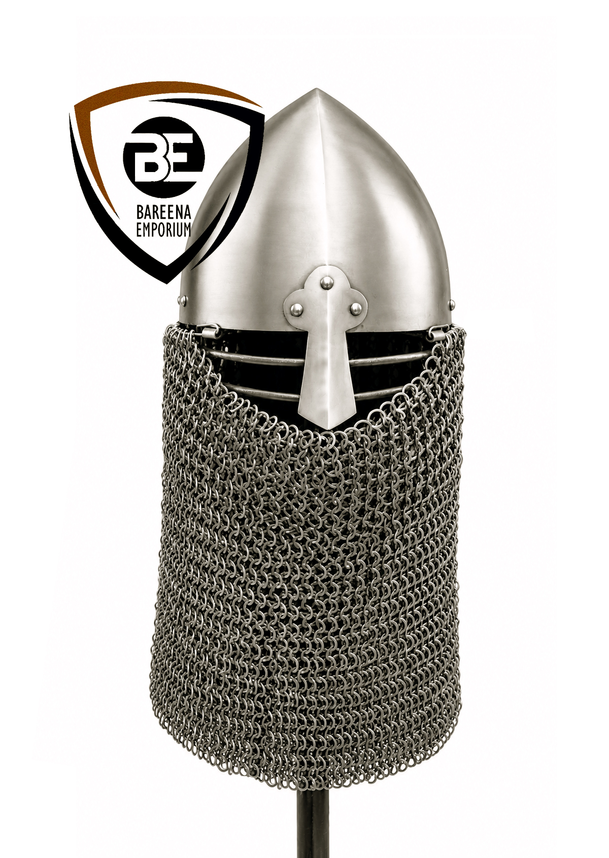 Norman Conical Helmet with Bar Grill | Riveted Aventail - Bareena