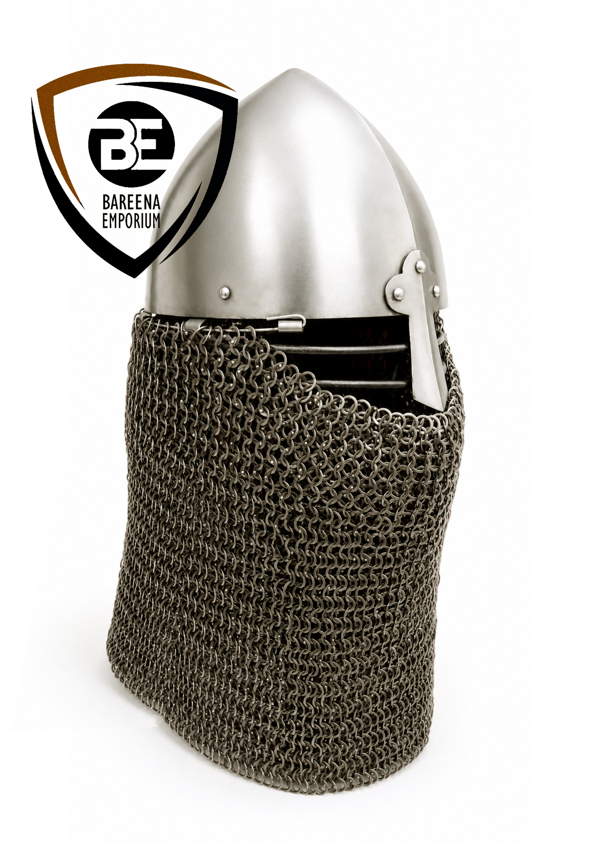 Norman Conical Helmet with Bar Grill | Riveted Aventail - Bareena - Image 2