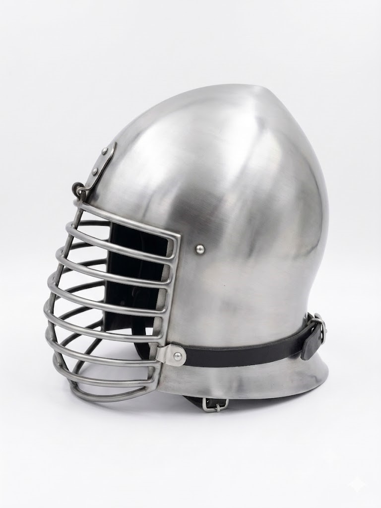 Bascinet Helmet With Bar Grill Visor | 14 Gauge Steel